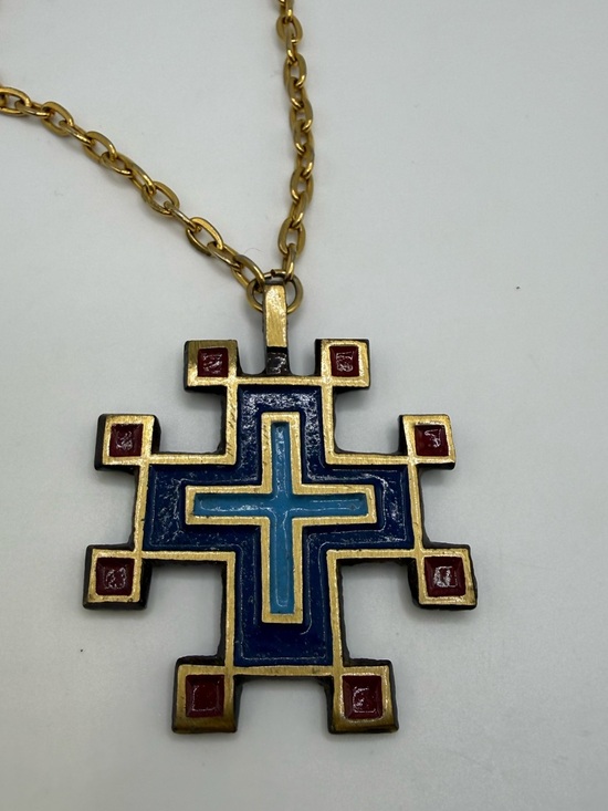 Jewelry - Vintage TSG Terra Sancta Guild Morning Star Enamel Jerusalem Cross Necklace